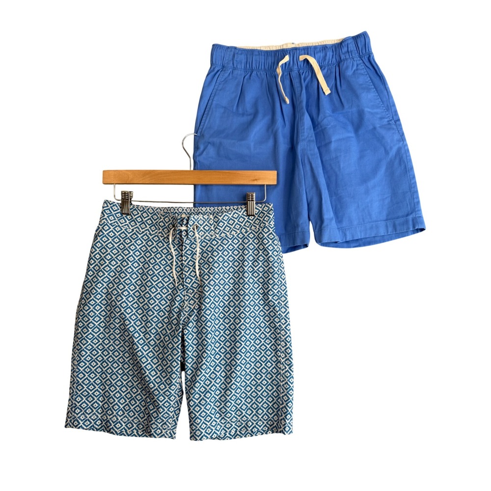 Crewcuts J.Crew Boys Shorts Bundle 14 16 Blue Geometric Chino Swim Trunks EUC